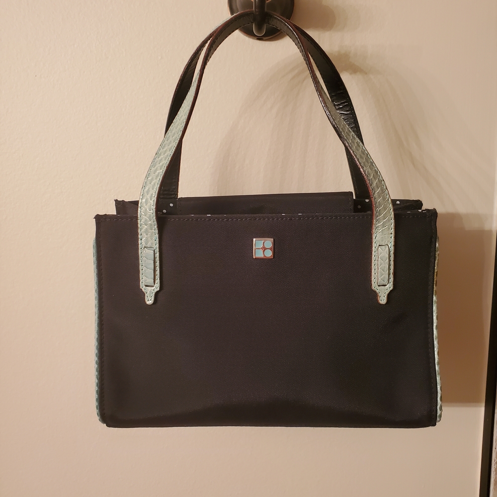 Vintage Never Used Kate Spade Black and Light Teal Mini Handbag - MADE IN ITALY